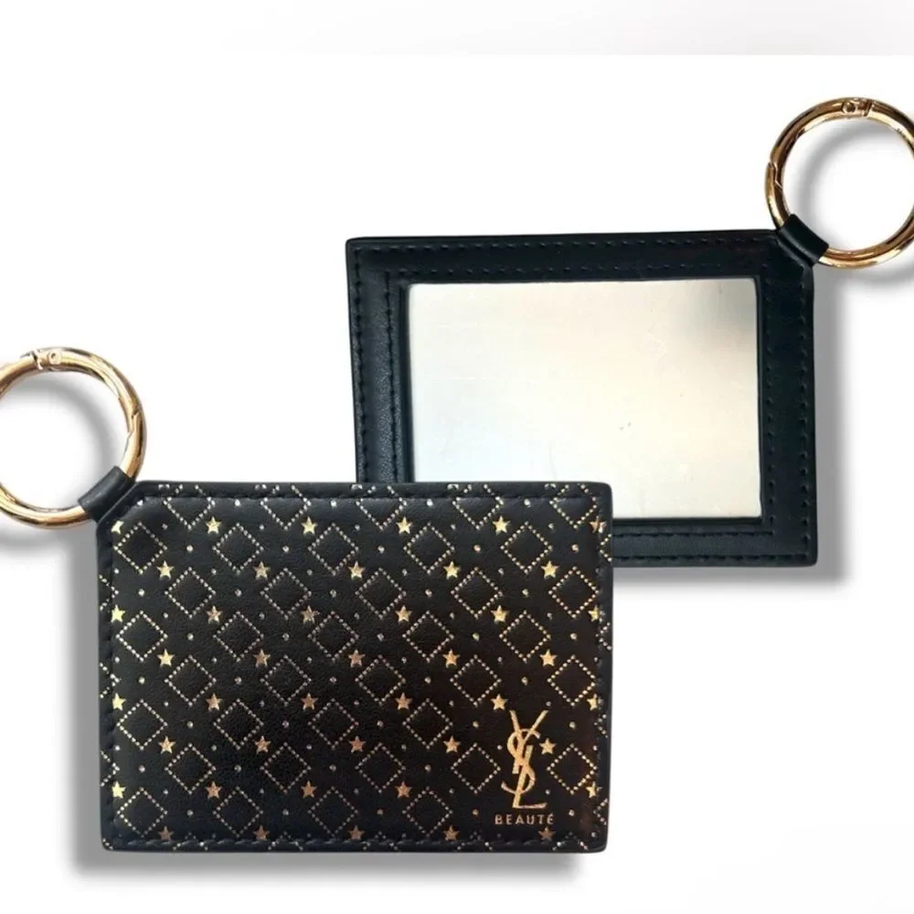 YSL Yves Saint Laurent Beaute Card Mirror w/ Key Ring Black/Gold Novelty GWP